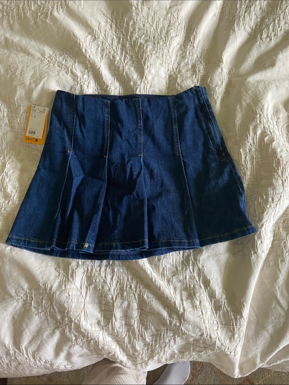Dark Denim Pleated Mini Skirt - Navy Blue